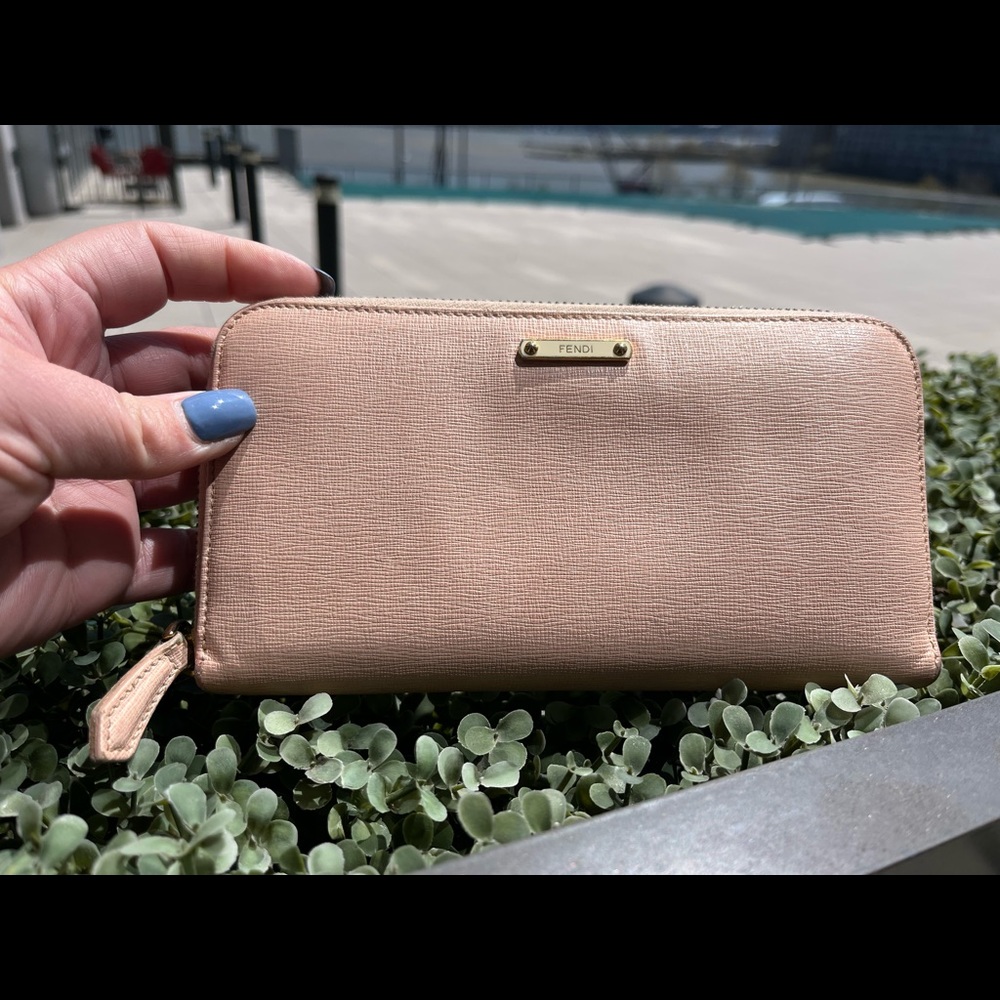 Fendi zippy large blush wallet